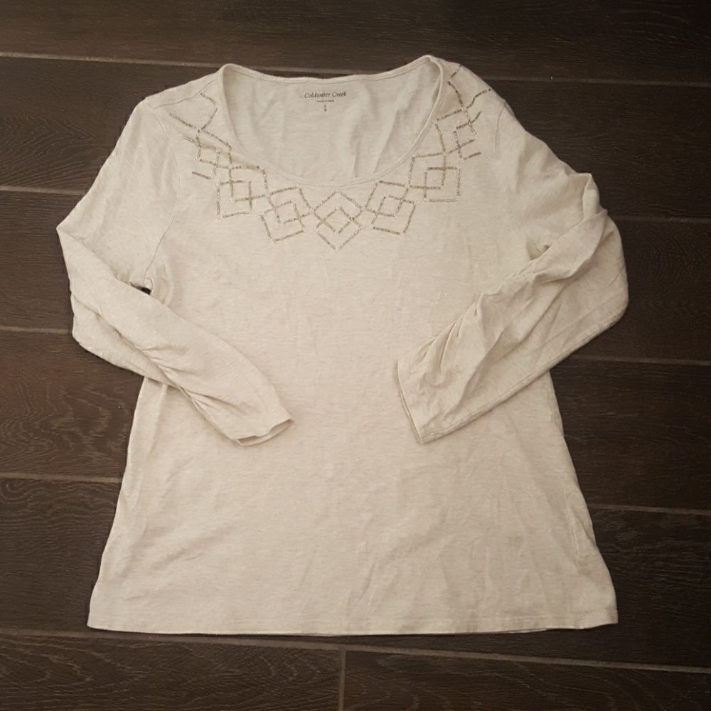 COLDWATER CREEK Beaded Cotton Shirt - Size Small